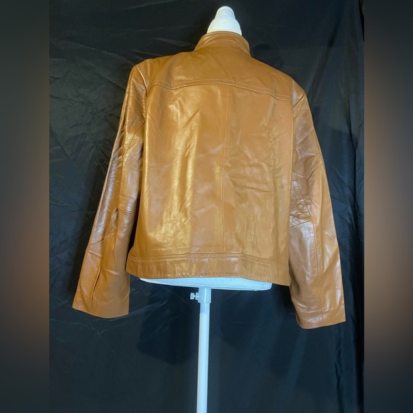 NWT,‎ Michael Kors Women’s Luggage Brown all Leather Moto Jacket, plus size 3X - Picture 4 of 7